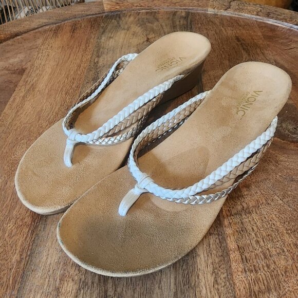 Vionic Natural Ramba Tri-Color Braided Wedge Sandals w/ Orthaheel Womens 11 - Picture 1 of 12